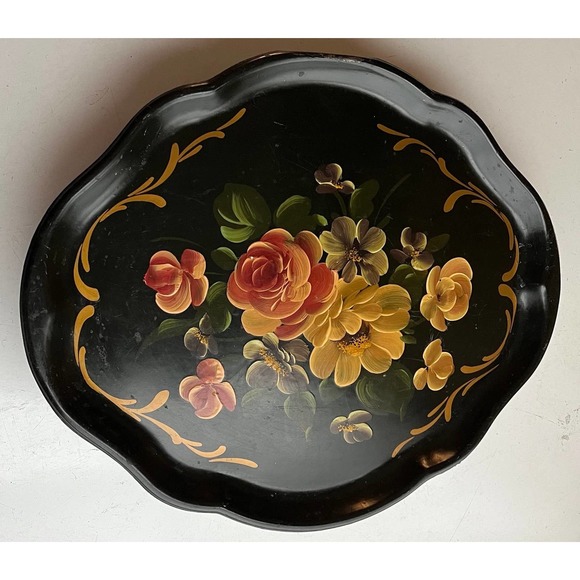 Handpainted Toleware Tray with Beautiful Yellow Blooms - Picture 10 of 10